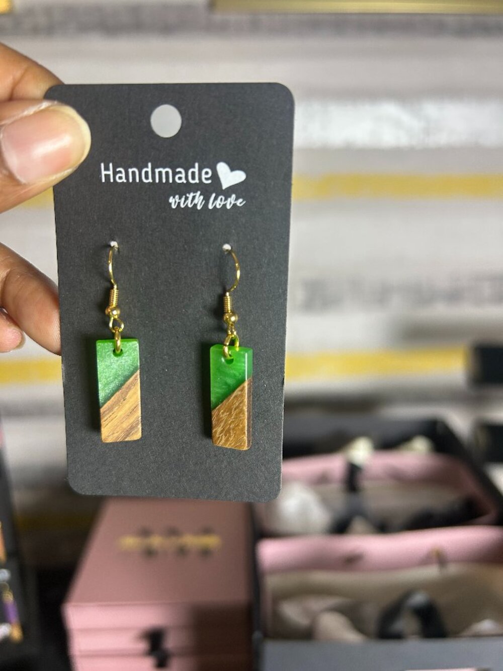 Natural Sparkling Green Boho Wood Resin